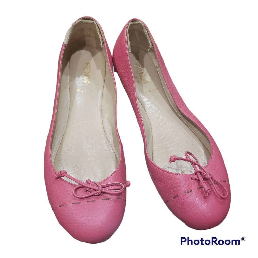 Fendi pink leather ballet flat shoes size 38 1/2 us 8 barbie core